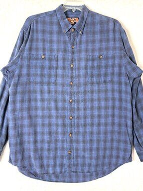 DULUTH TRADING Plaid Casual Oxford Button Down Flannel Shirt XL Tall Blue